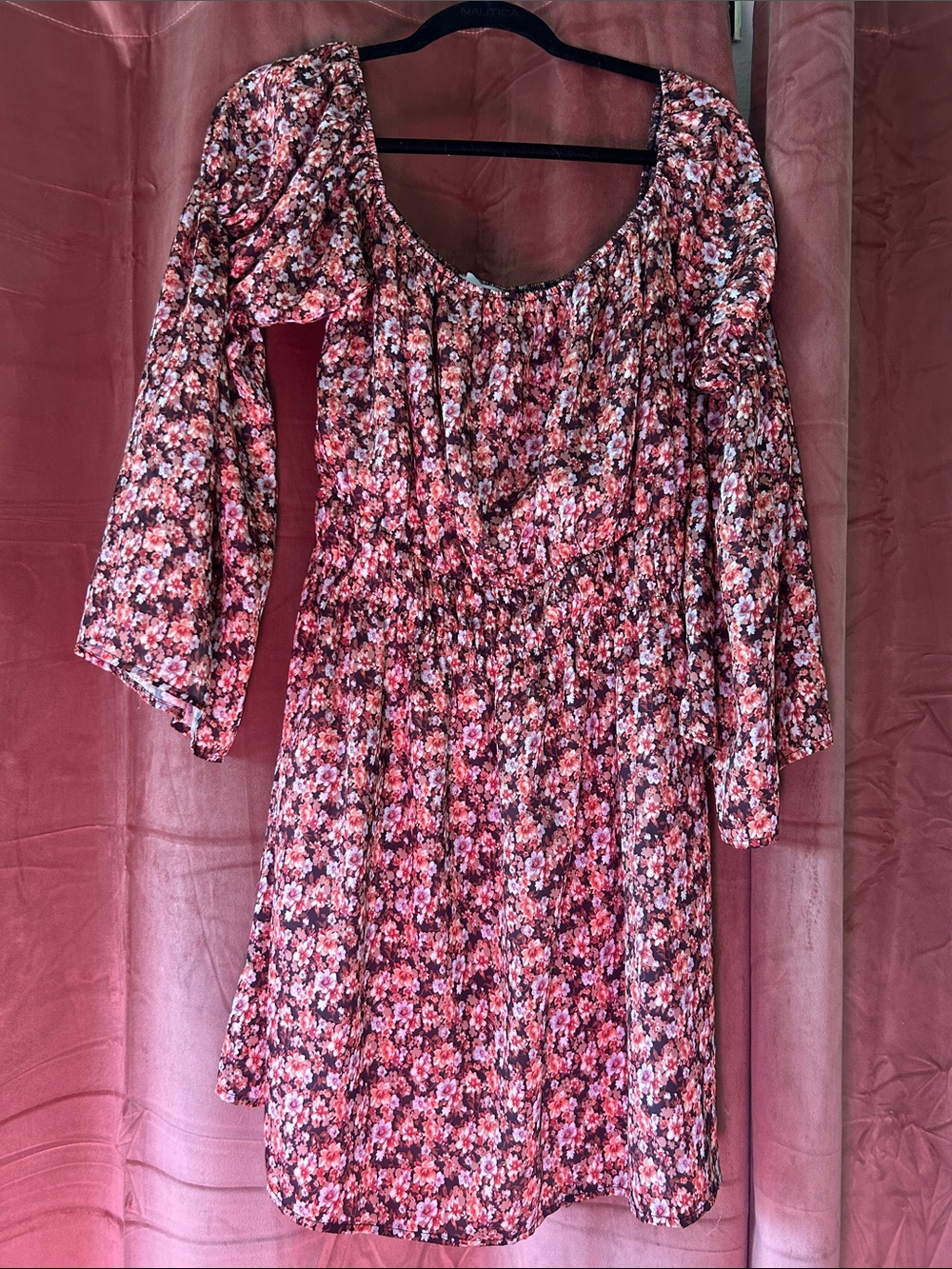 Pink Floral Long-Sleeve Scoop-Neck Dress